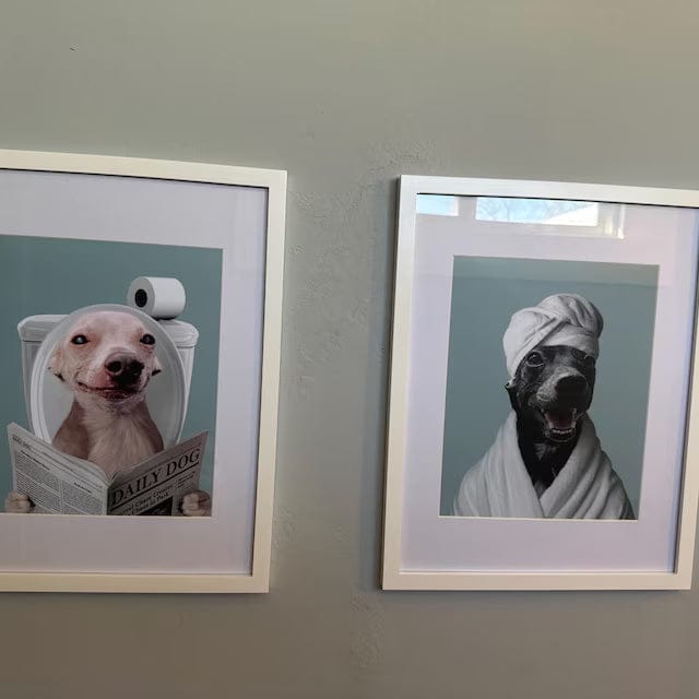 Customer photo review of Dog Reading Newspaper on toilet