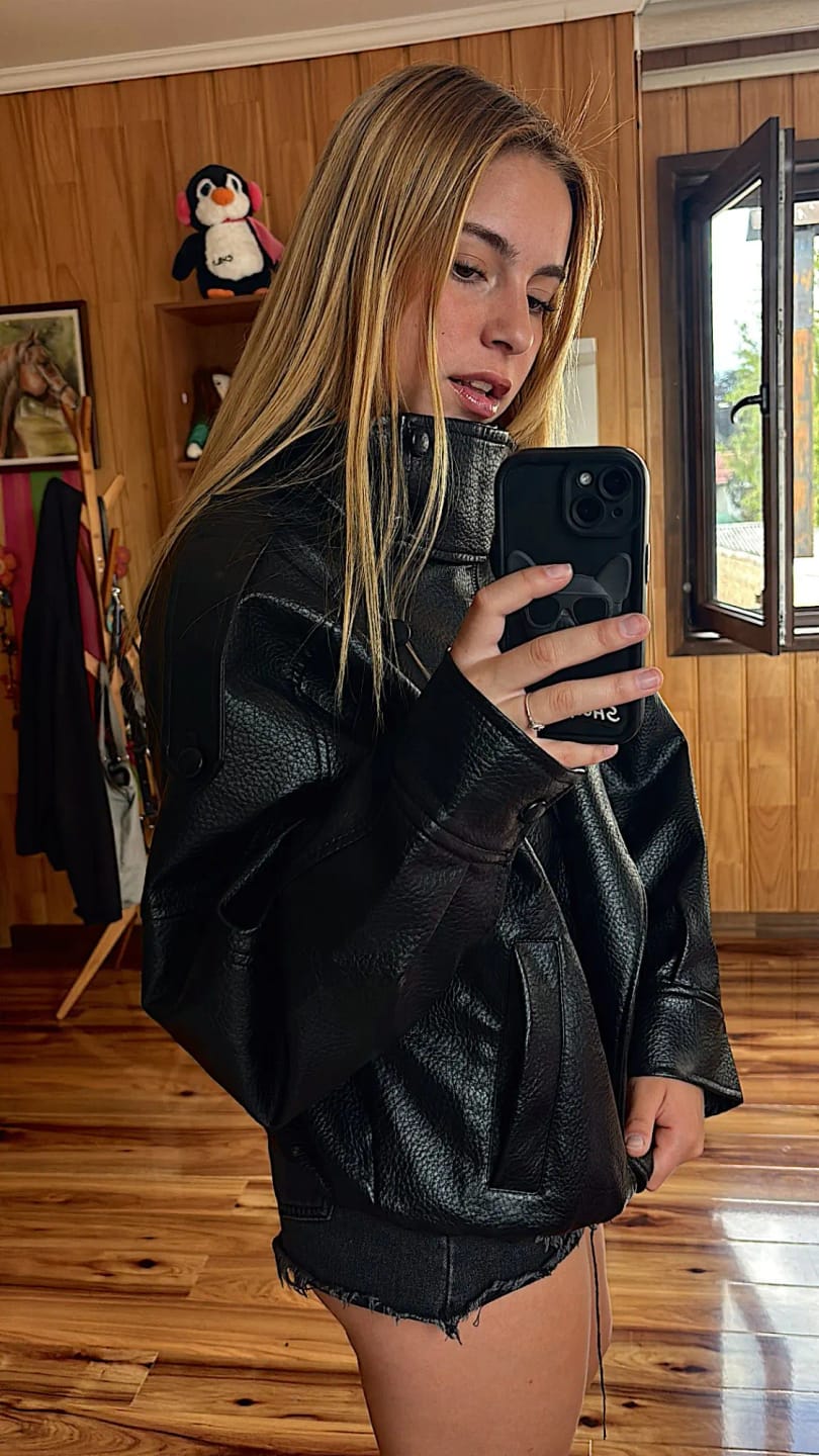 Customer photo review of Aleah Asymmetrical Leather Jacket