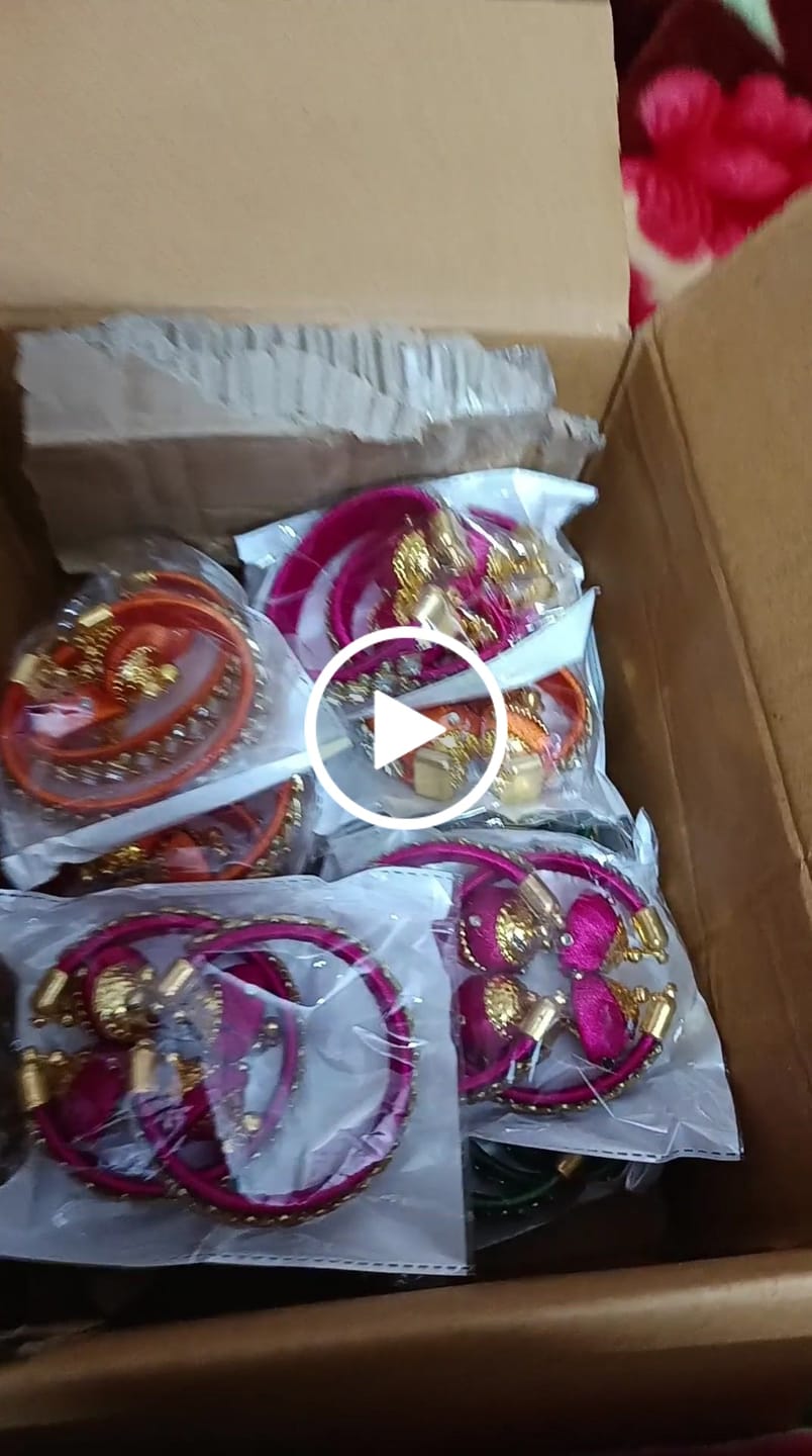 Customer video review of LAMANSH Free Size Silk Kundan work Bangles with hanging Jhumki / Bangles chudi for Giveaways & Favors 🎁 / Haldi & Mehendi Bangles for bridesmaids