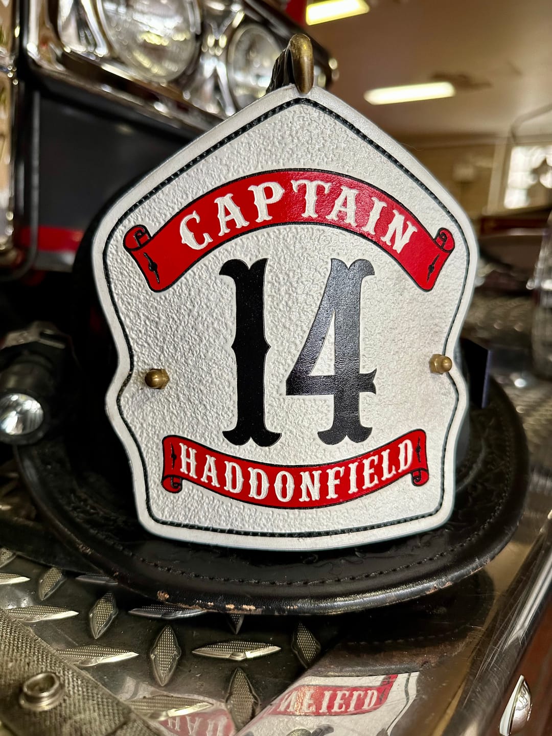 Customer photo review of The Backstep Firefighter Helmet Shield