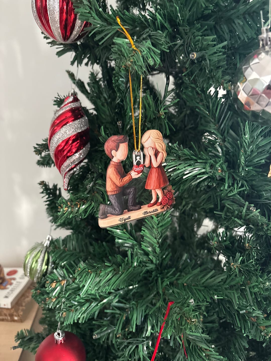 Customer photo review of Couple Marriage Proposal - Personalized Acrylic Ornament - Newly Engaged Gift, "She Said Yes!" Ornament, Just Engaged Gifts for Couples