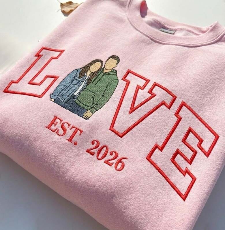 Customer photo review of Personalized Embroidered Photo Couple Sweatshirt, Hoodie or T-Shirt with LOVE & EST. Year