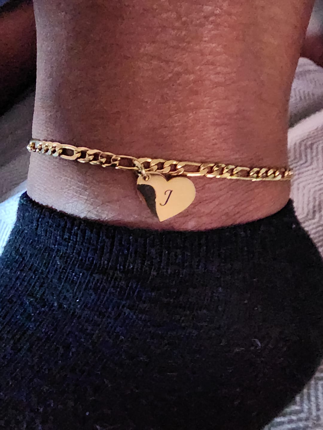 Customer photo review of Heart Initial Engraved Anklet