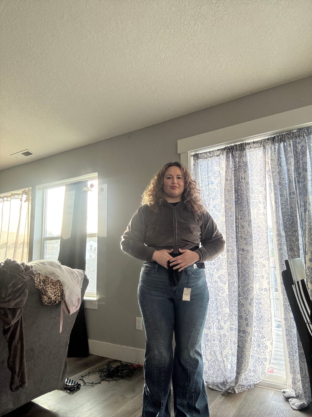 Customer photo review of Judy Blue Mid-Rise Flare Double Angular Seam Jeans