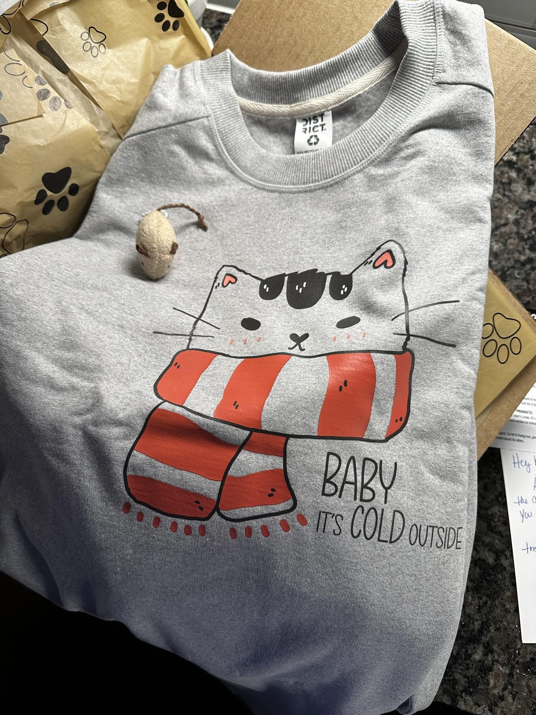 Customer photo review of Baby It's Cold Outside | Cat Sweatshirt | Luv the Paw