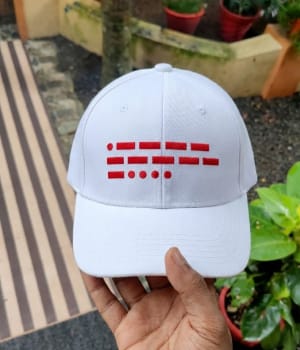 Customer photo review of 106 Morse Code White-Red Cap
