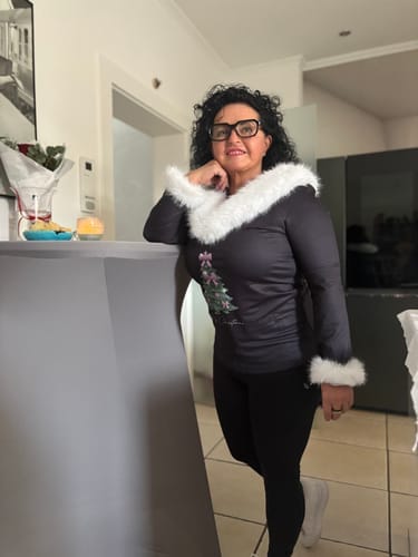Customer photo review of Large Fur Collar Christmas Print Top