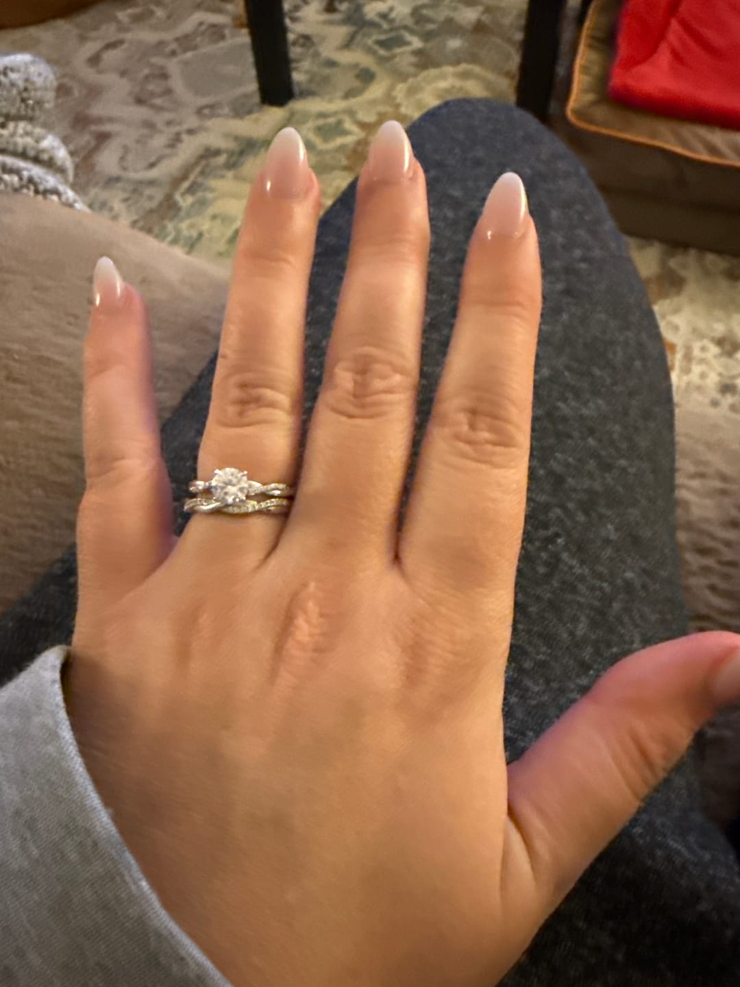 Customer photo review of Twisted Vine Moissanite Half Eternity Wedding Band Stackable Ring