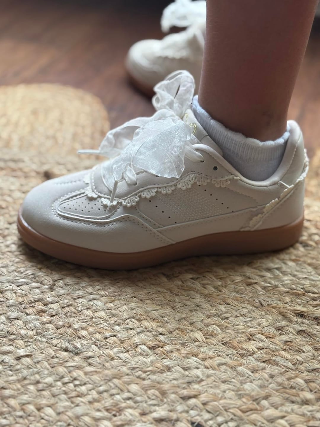 Customer photo review of LUCKY STEP Kids Floral Retro Sneakers - Dual Laces Gum Sole Walking Shoes