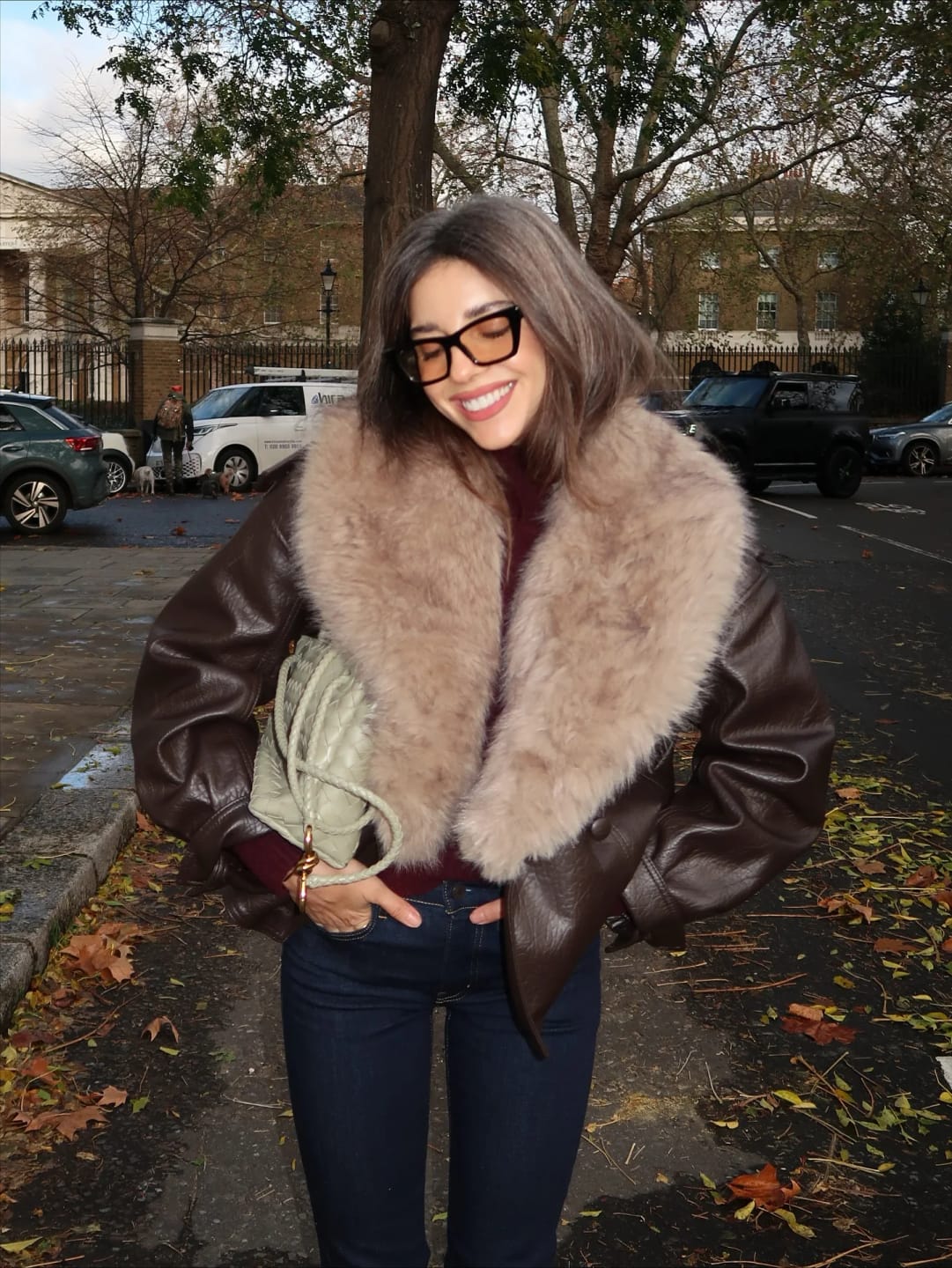 Customer photo review of Merriame Faux Leather Jacket with Detachable Fur Collar