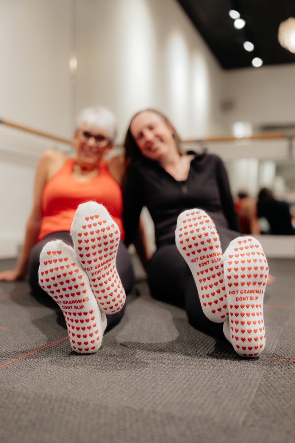 Customer photo review of Hot Grandmas Don't Slip grip socks - White/Red