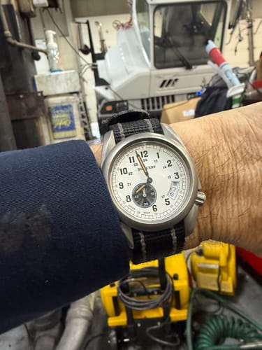 Customer photo review of VOYAGER 38 - 100M Waterproof Titanium Field Watch | White
