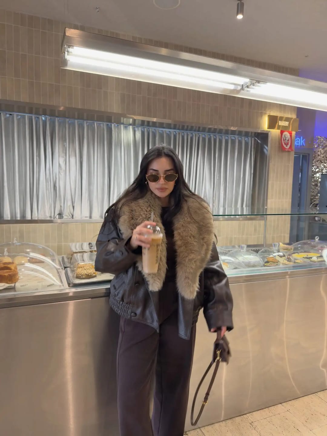 Customer photo review of Merriame Faux Leather Jacket with Detachable Fur Collar