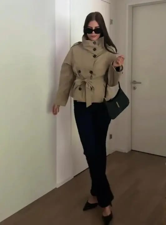 Customer photo review of Lisette Cropped Trench Coat