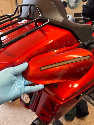 Customer photo review of Color Matched hand guard with LED for Harley Touring & Softails