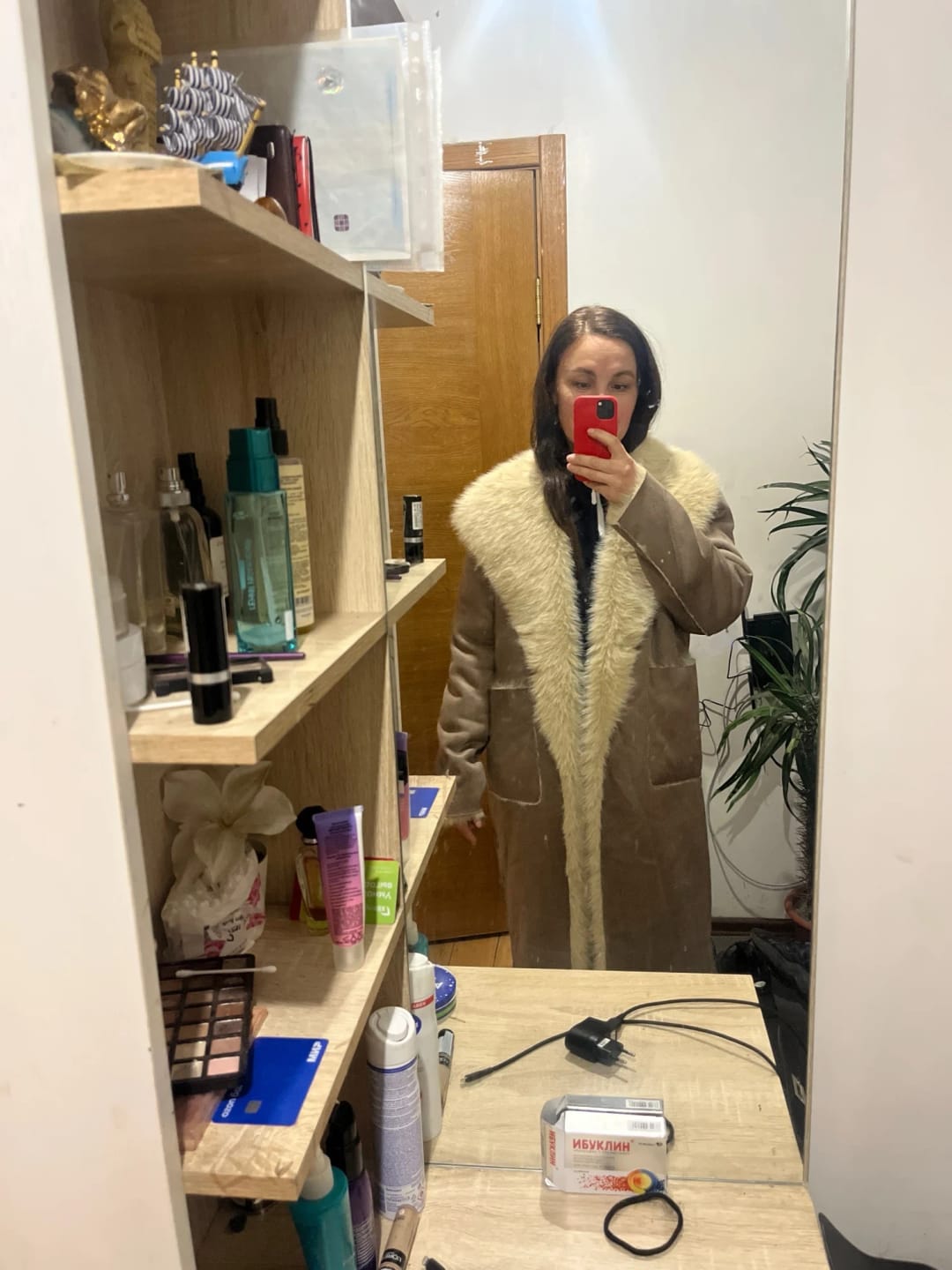 Customer photo review of Norah Faux Fur Suede Long Coat