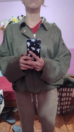 Customer photo review of Zelda Suede Bomber Jacket