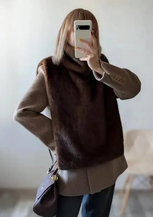 Customer photo review of Ivonne Faux Fur Turtleneck Vest
