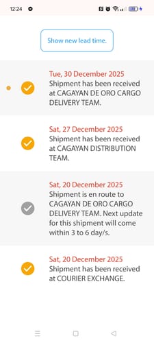 Customer's shipping tracker screenshot showing a delivery delay for their Jordan Luka .77 PF Men's Basketball Shoes.