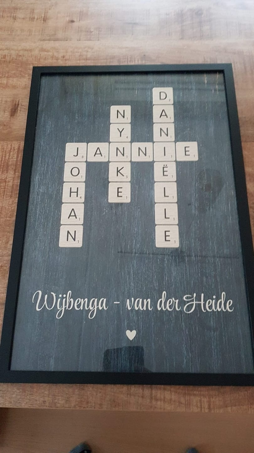 Customer photo review of Scrabble - Gepersonaliseerde familieposter met namen in Scrabble-design