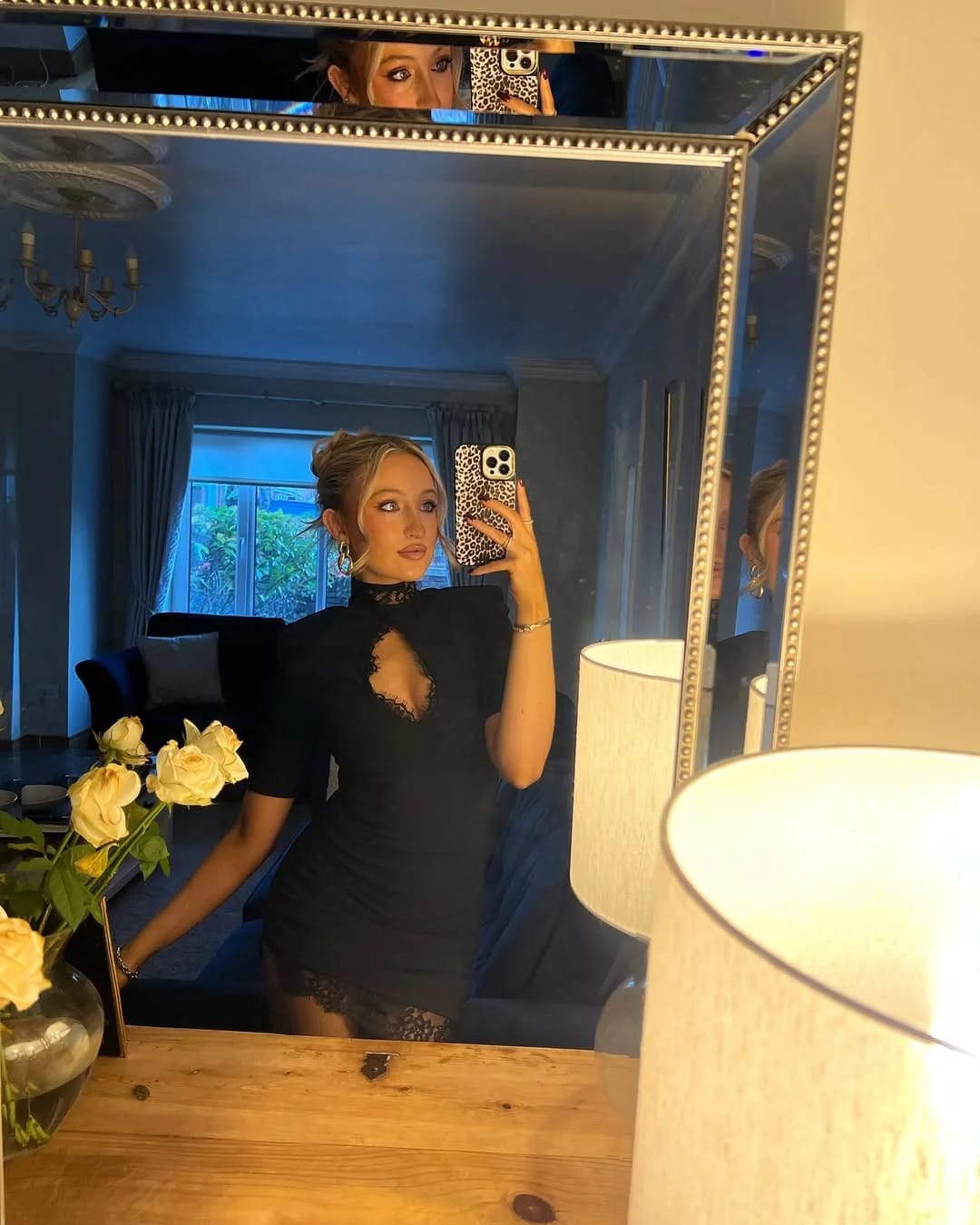 Customer photo review of Cyrene High Neck Lace Mini Dress