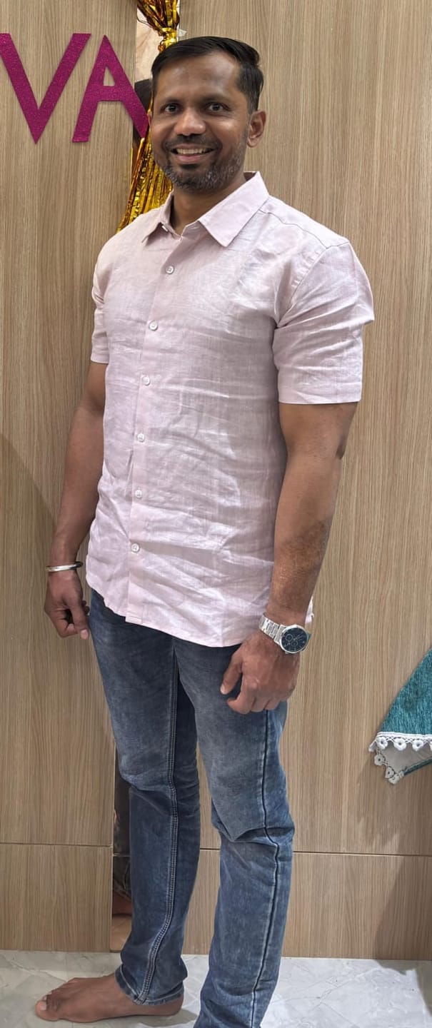 Customer photo review of Men Light Pink Pure Linen Short Sleeve Shirt
