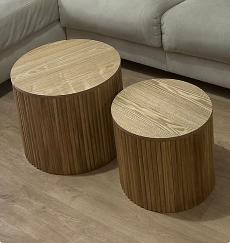 Customer photo review of YATOMI - Set de 2 tables basses rondes en bois massif avec rangement