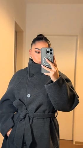 Customer photo review of Dolly Long Belted High Collar Coat