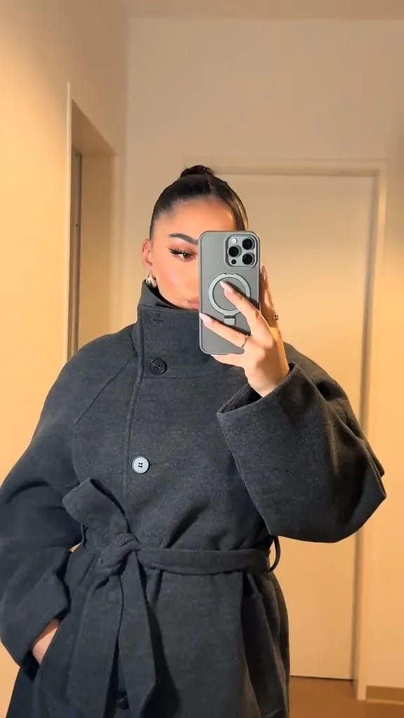 Customer photo review of Dolly Long Belted High Collar Coat