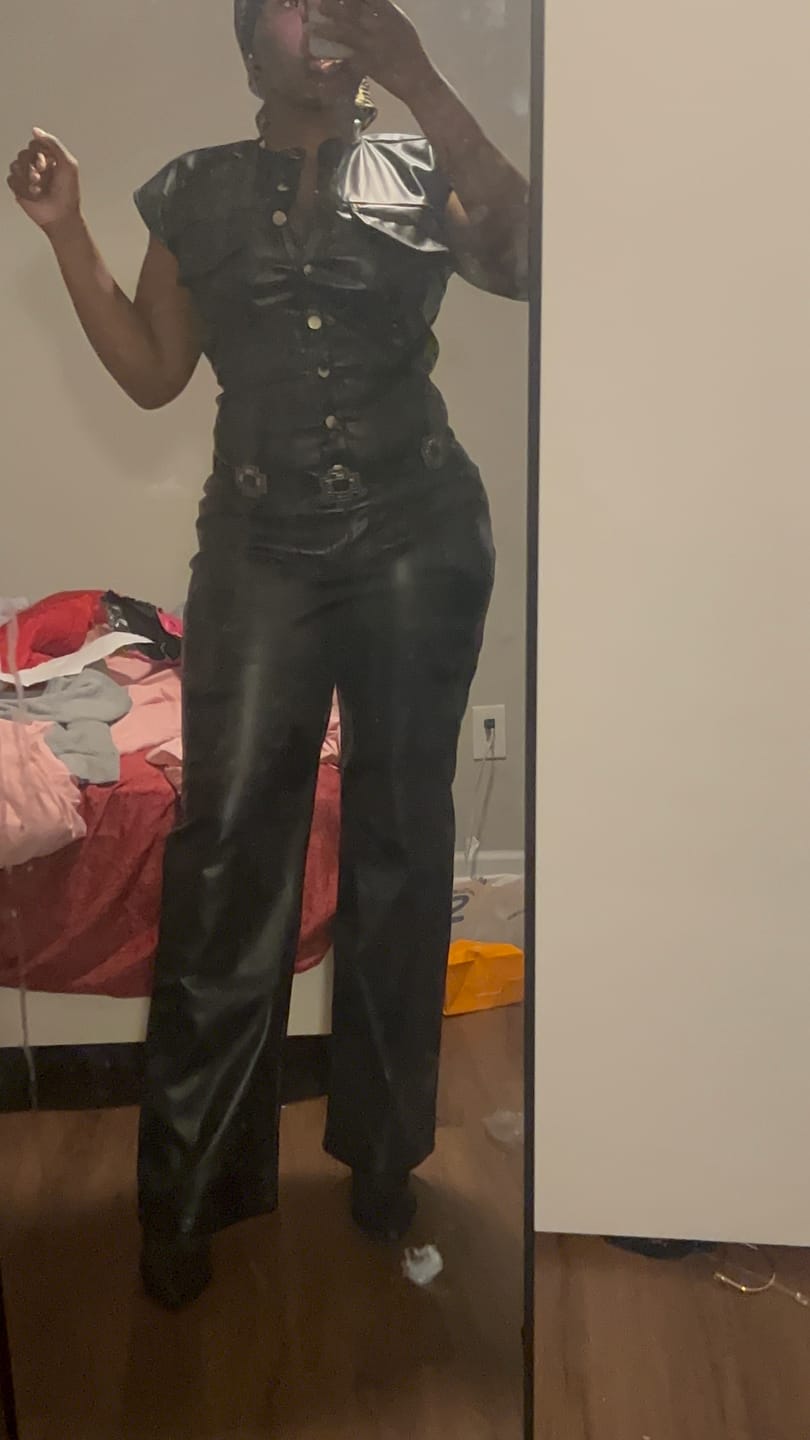 Customer photo review of Kaiya PU Button Down Jumpsuit