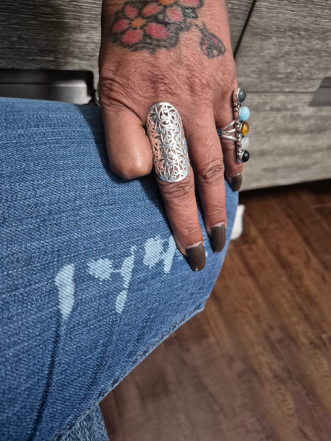 Customer photo review of Full Finger Statement Sterling Silver Ring
