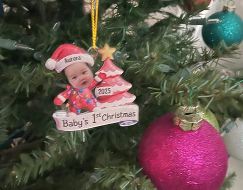 Customer photo review of Baby's First Christmas - Personalized Acrylic Photo Ornament