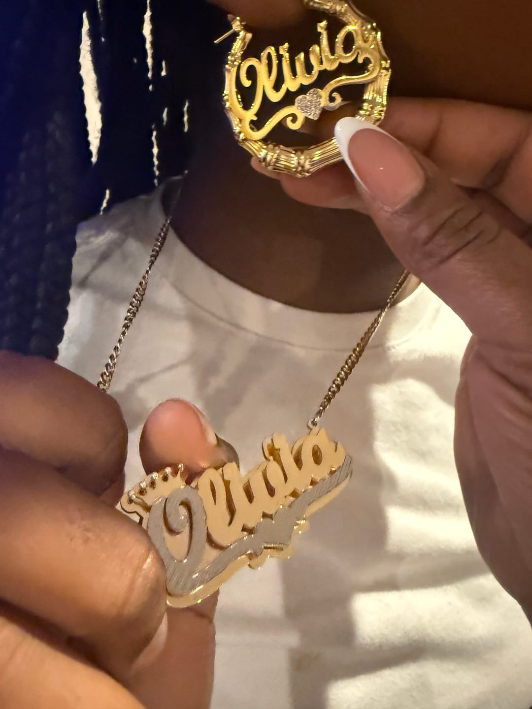 Customer photo review of Double Plated Royal Name Necklace w/ Cuban Chain