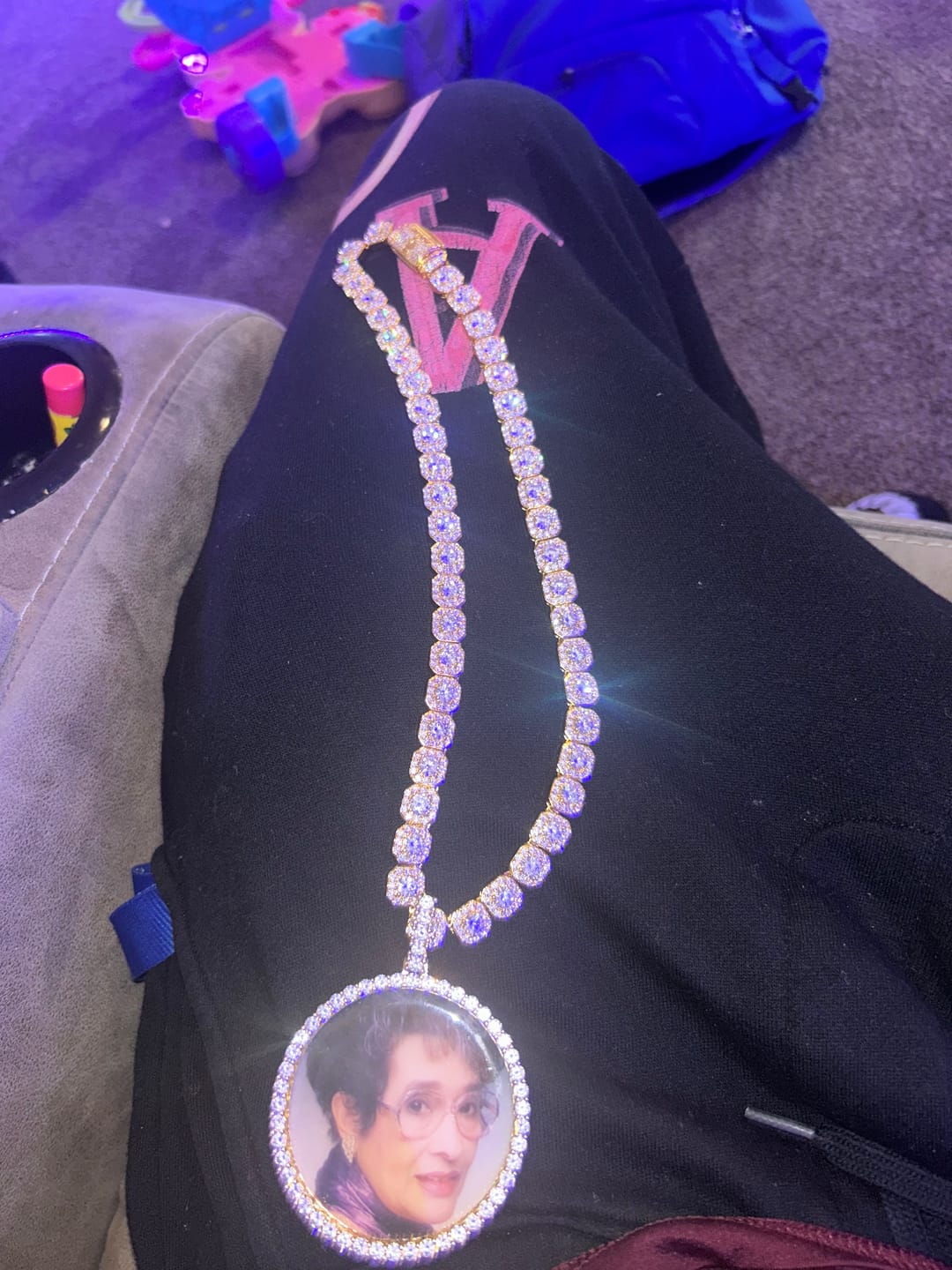 Customer photo review of 10mm Clustered Tennis Chain - Gold