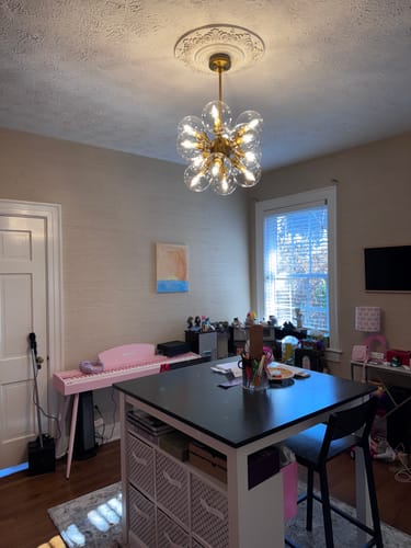 Customer photo review of Modern Brass 12-Light Cluster Glass Globe Bubble Chandelier