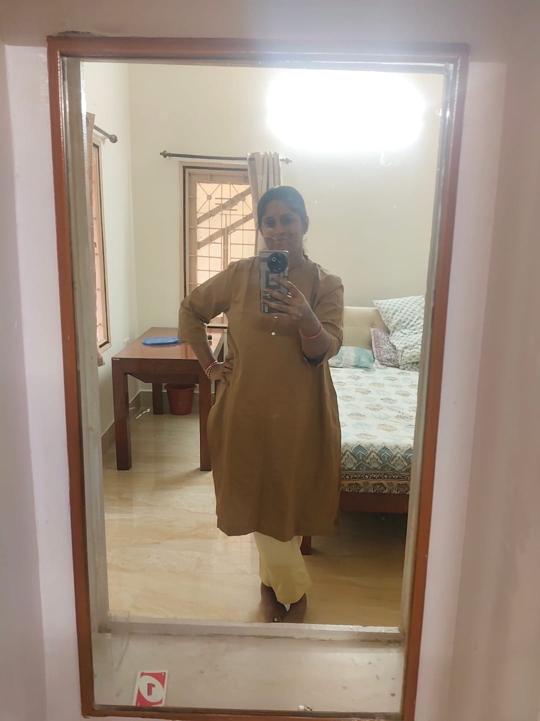 Customer photo review of Women Coffee Brown Airy Linen Long Kurta
