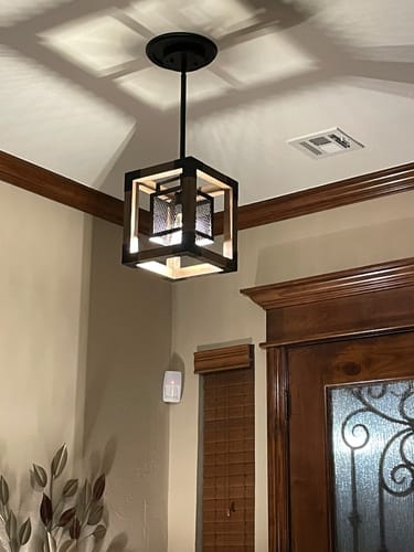 Customer photo review of Farmhouse Wood Rectangle Lantern Pendant Light