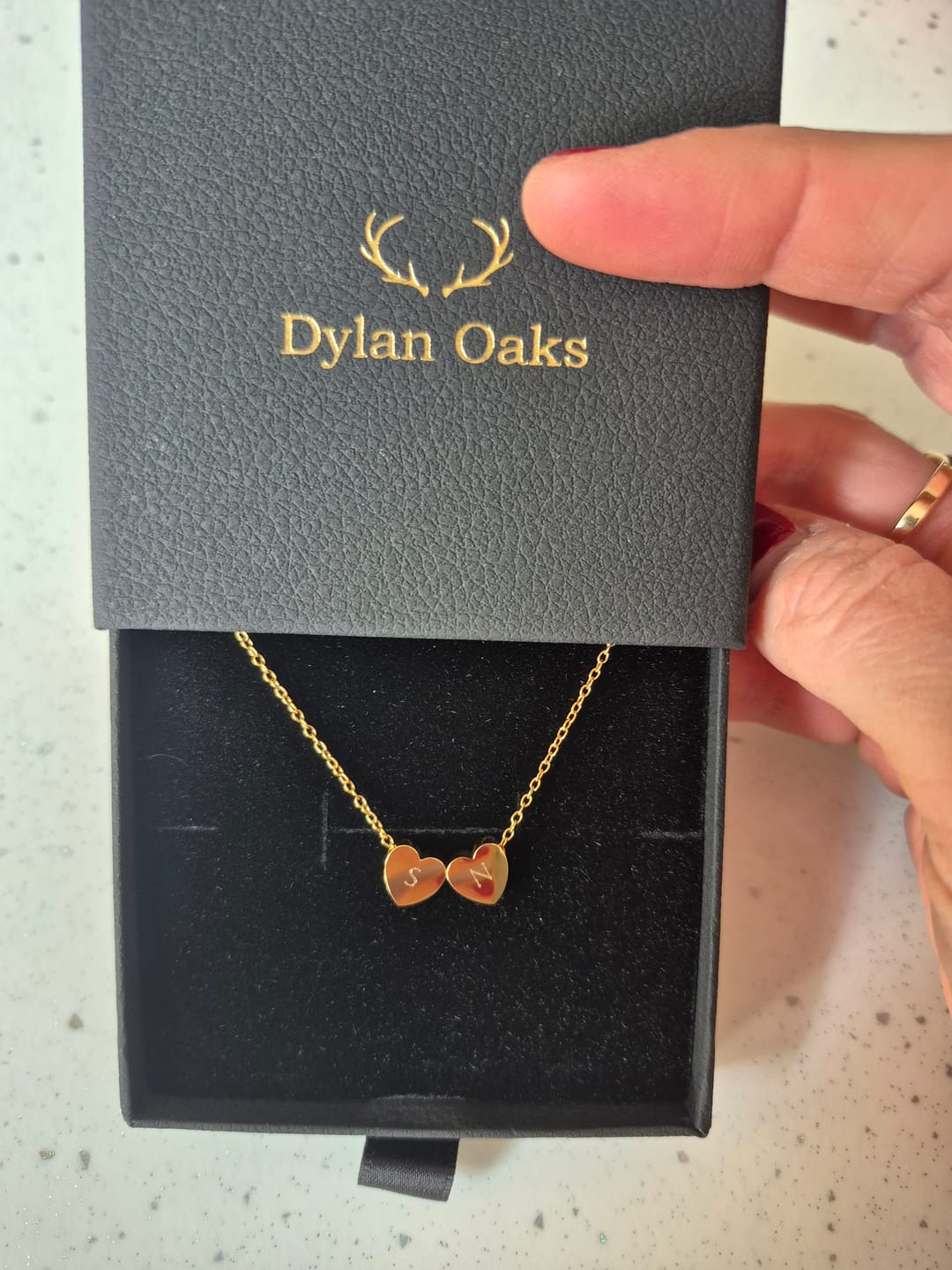 Customer photo review of Amo Heart Double Bead Necklace in Gold