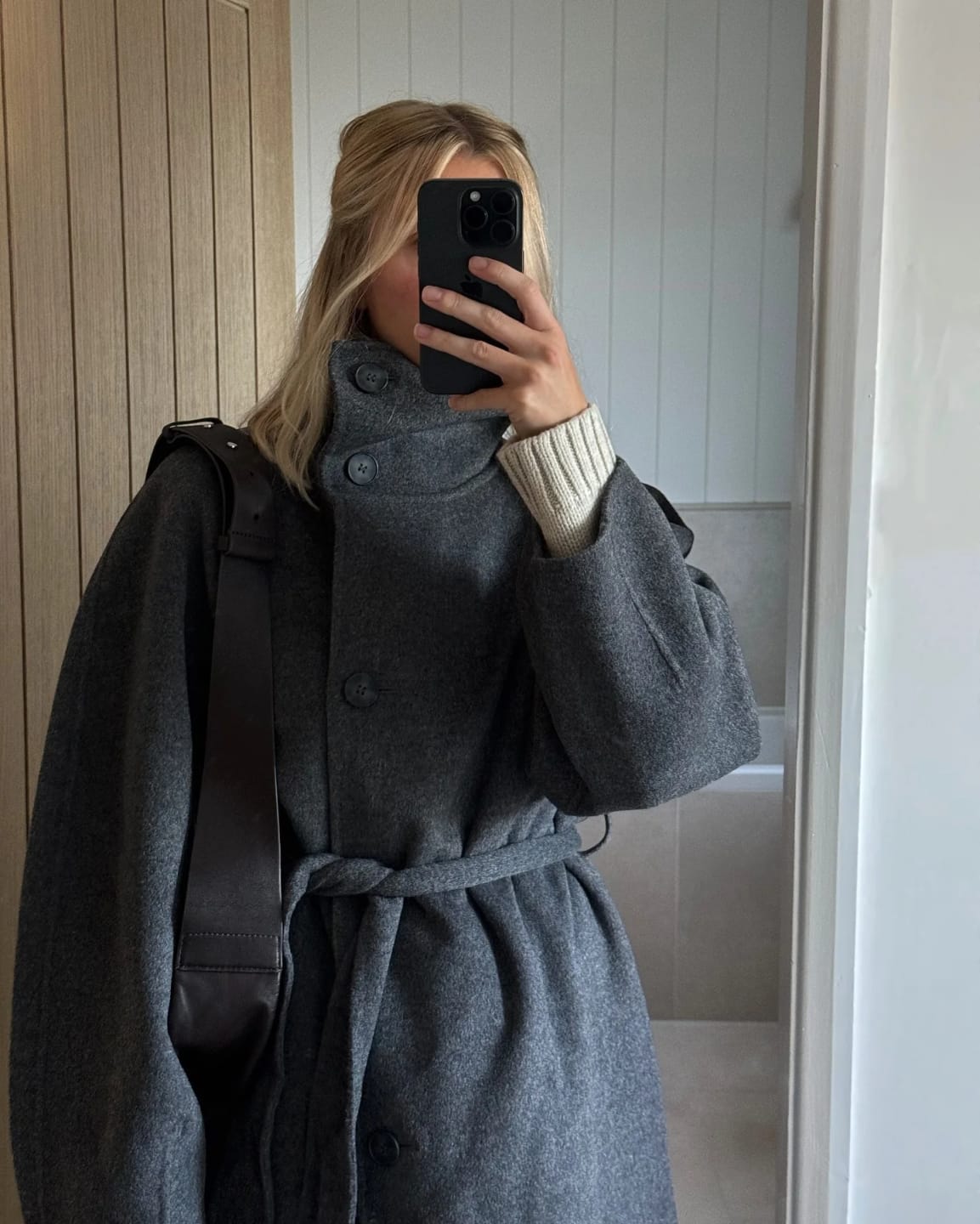 Customer photo review of Dolly Long Belted High Collar Coat