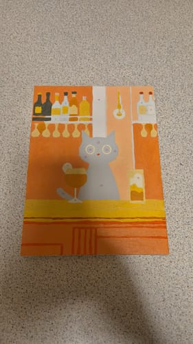 Customer's finished painting from The Black Cat Set, showing a cute cat at a bar.