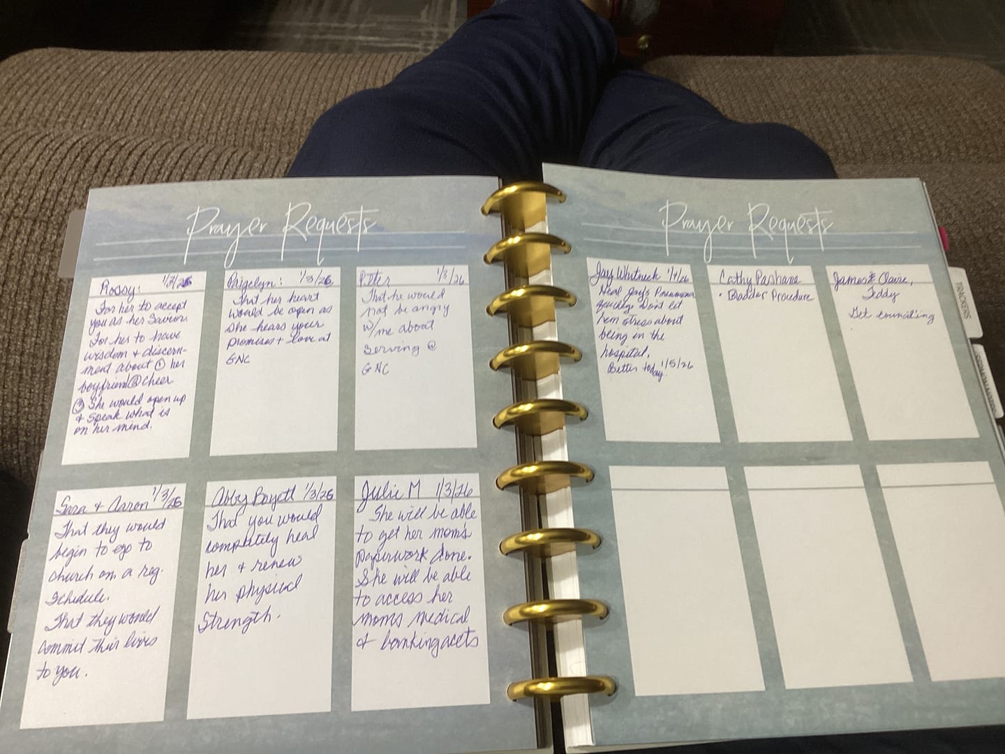 Customer photo review of Prayer Requests Extension Pack, 132 Boxes, Faith Journal, 11 Printed Pages, Classic Happy Planner Size, Prayer Journal, Disc, War Binder