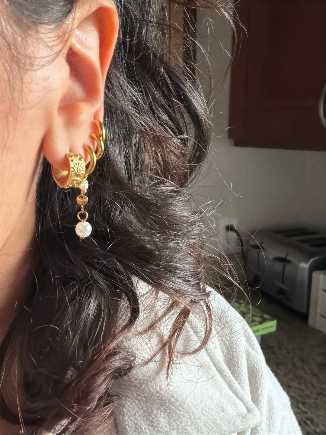 Customer photo review of Rini Pearl Tassel Earrings
