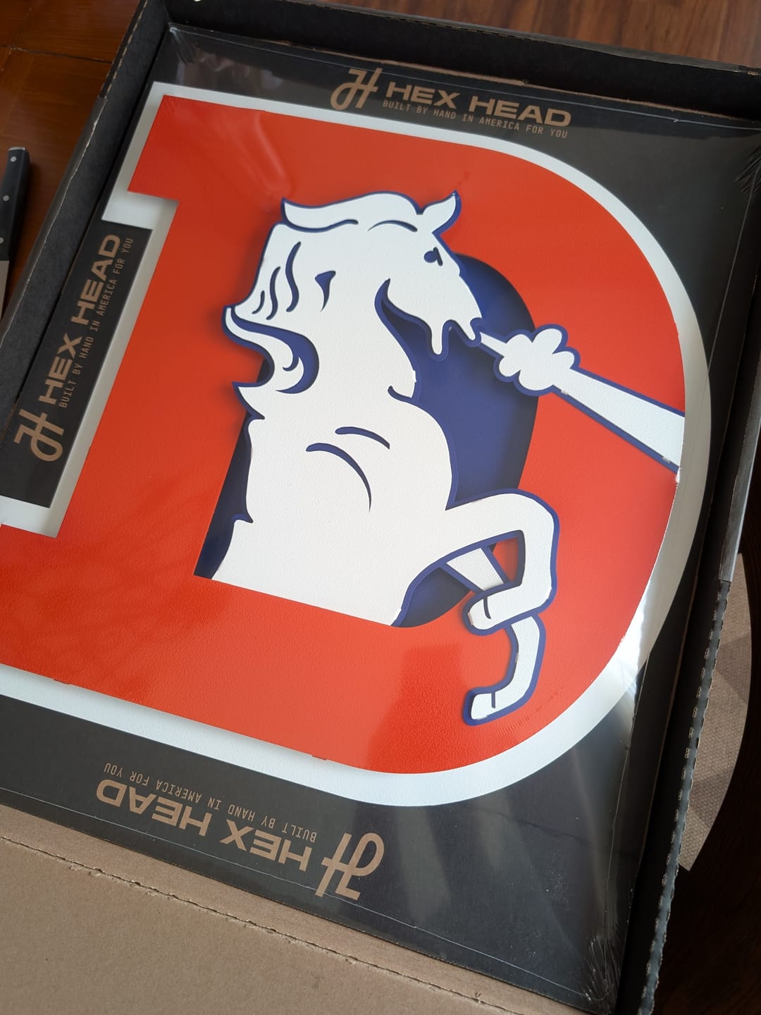 Customer photo review of Denver Broncos Retro 1993-96  "D"  3D Vintage Metal Wall Art