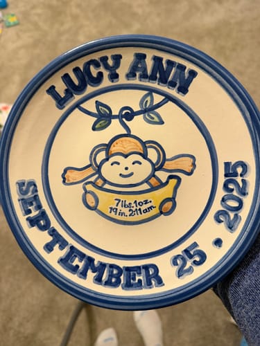 Customer photo review of Personalized Birth Plate - Monkey