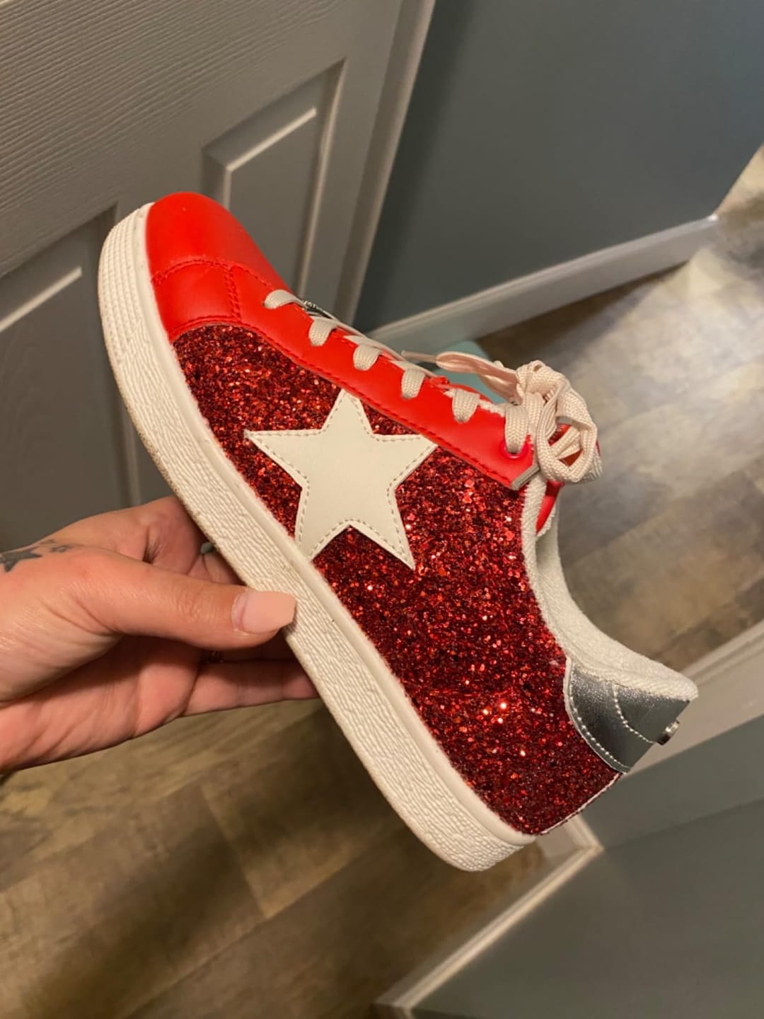 Customer photo review of LUCKY STEP Women's Star Glitter Sneakers - Sparkly Fashion Walking Shoes
