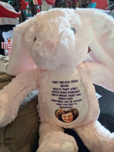 Customer photo review of A Cuddle from Heaven Personalised Photo Teddy Bear