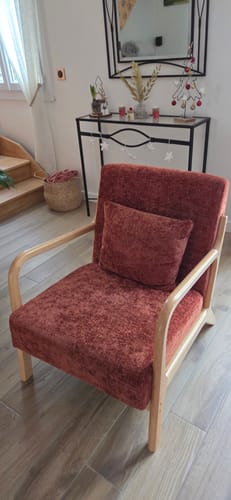 Customer photo review of OHAMA - Fauteuil de salon en bois massif et tissu terracotta