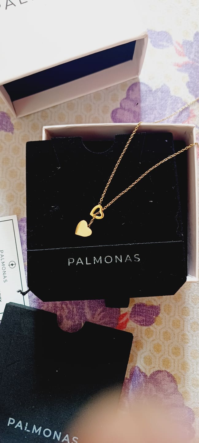 Customer photo review of Two Heart Gold Lariat Necklace