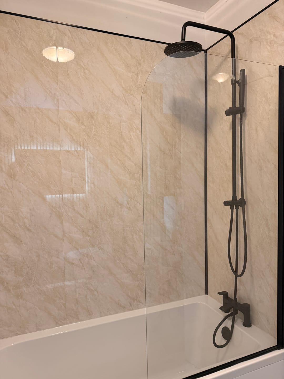 Customer photo review of Premium Pergamon Marble Gloss Shower Wall Panel – 2400 x 1000mm