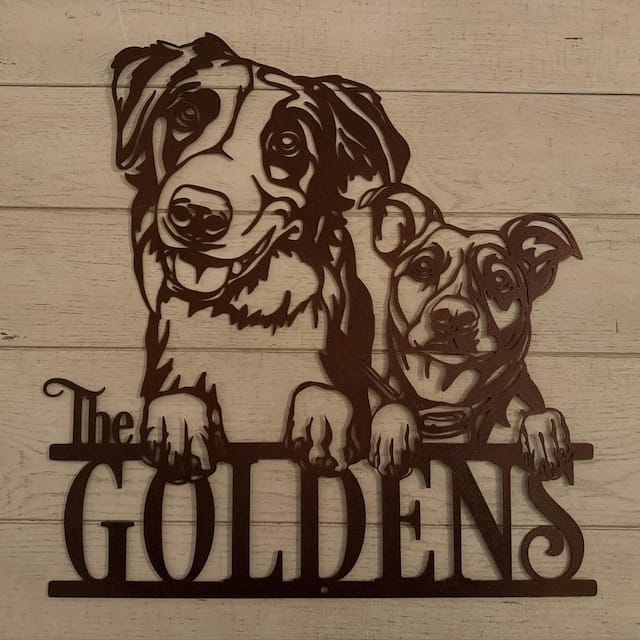 Customer photo review of Two Dogs Personalized Metal Sign